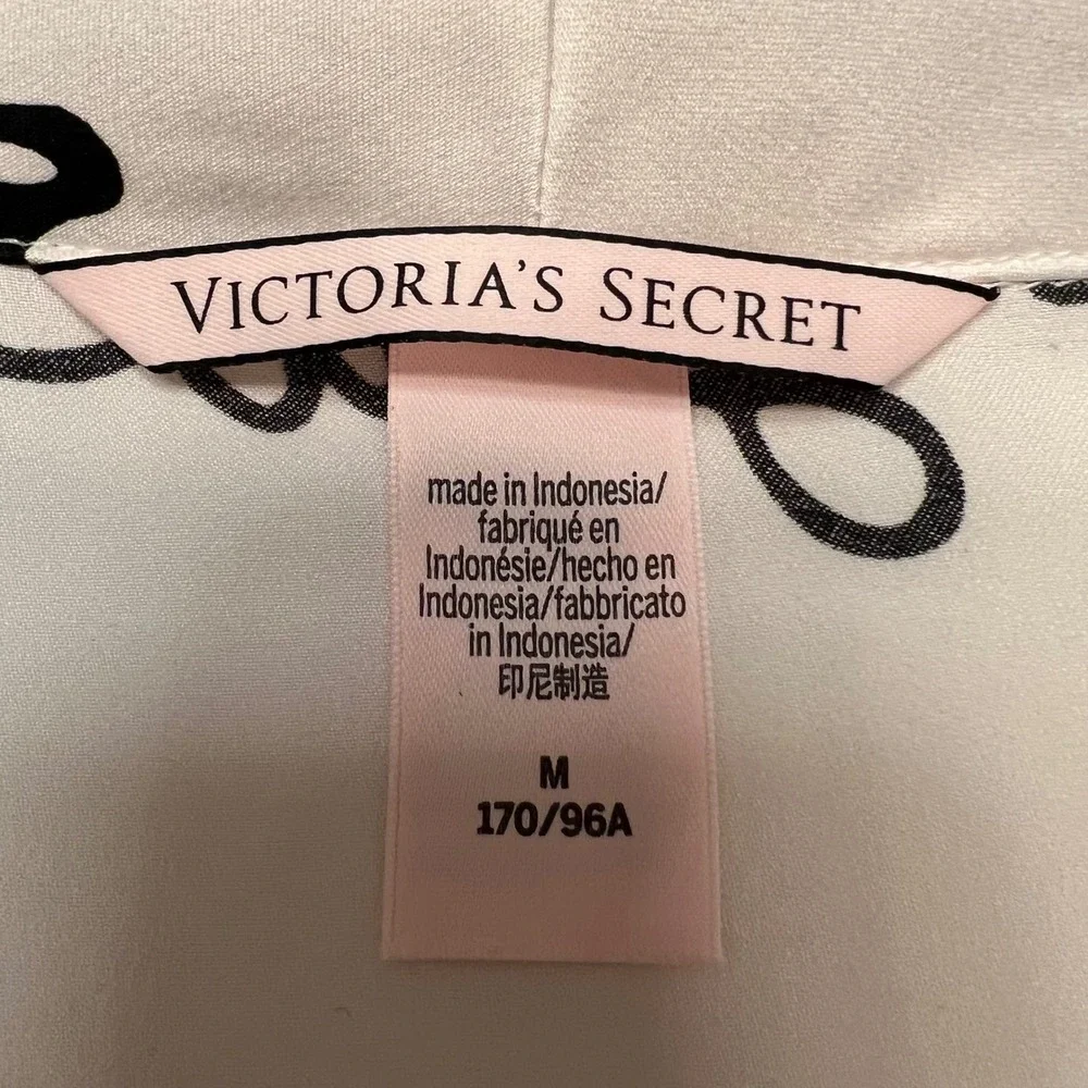 Victoria's Secret White Satin Script Print Pajama Romper Sleepwear Size‎ M